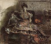 Mikhail Vrubel Arter the concert:nadezhda zabela-Vrubel by the fireplace wearing a dress designed by the artist France oil painting artist